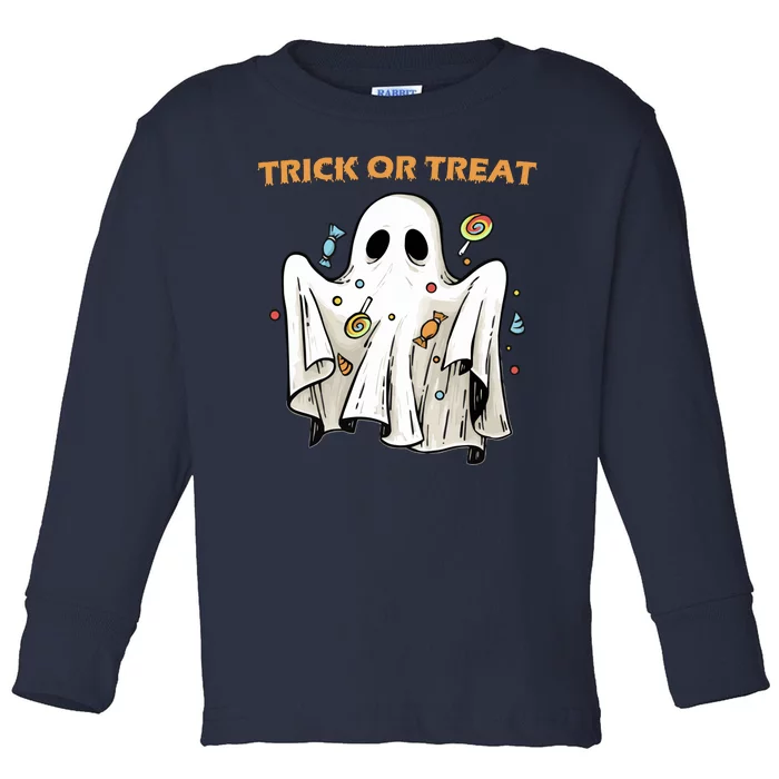 Trick Or Treat Candy Ghost Halloween Toddler Long Sleeve Shirt