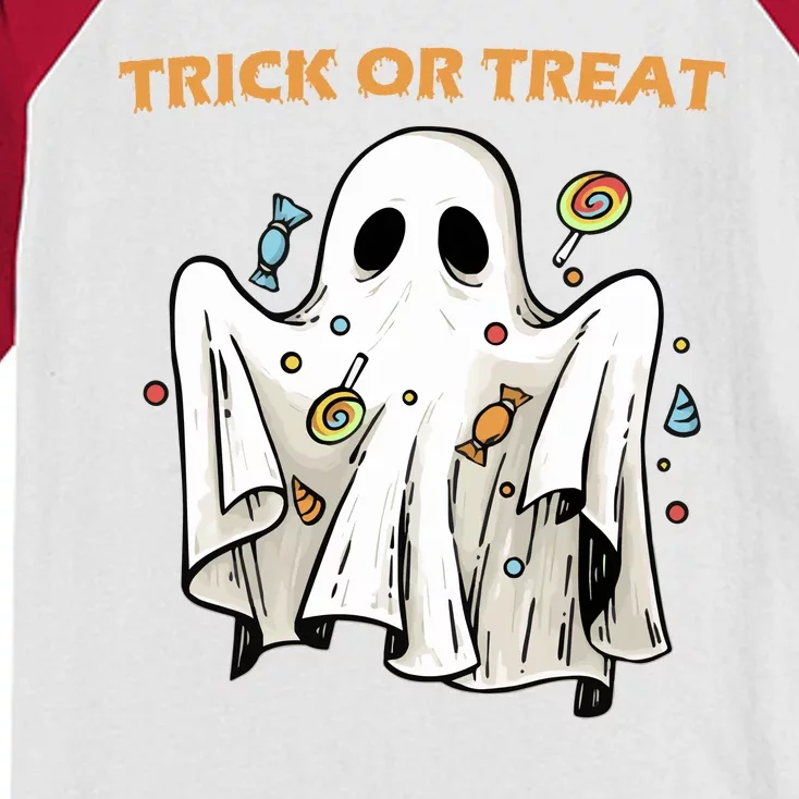 Trick Or Treat Candy Ghost Halloween Kids Colorblock Raglan Jersey