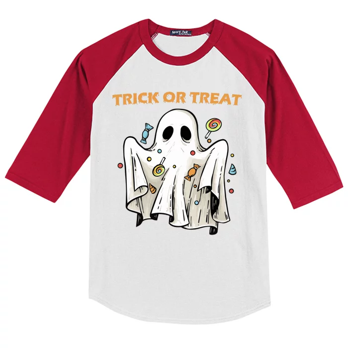 Trick Or Treat Candy Ghost Halloween Kids Colorblock Raglan Jersey