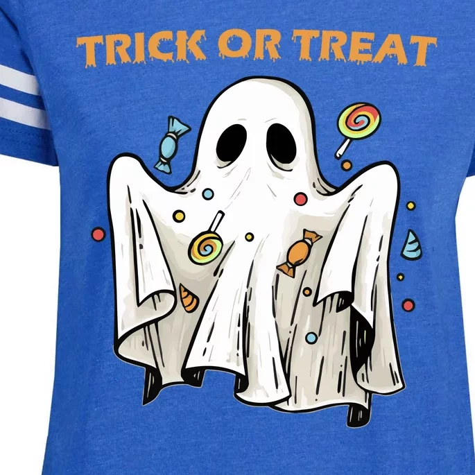 Trick Or Treat Candy Ghost Halloween Enza Ladies Jersey Football T-Shirt