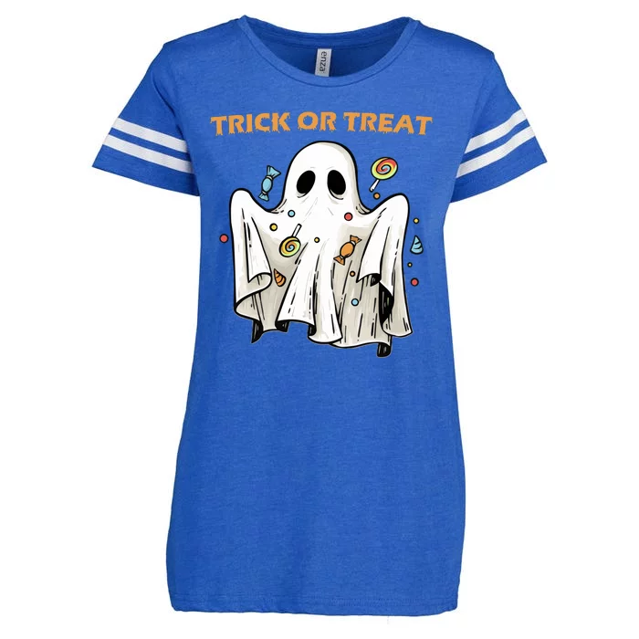 Trick Or Treat Candy Ghost Halloween Enza Ladies Jersey Football T-Shirt