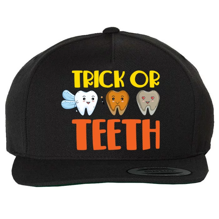 Trick Or Teeth Funny Halloween Dentist Dental Hygienist Gift Wool Snapback Cap