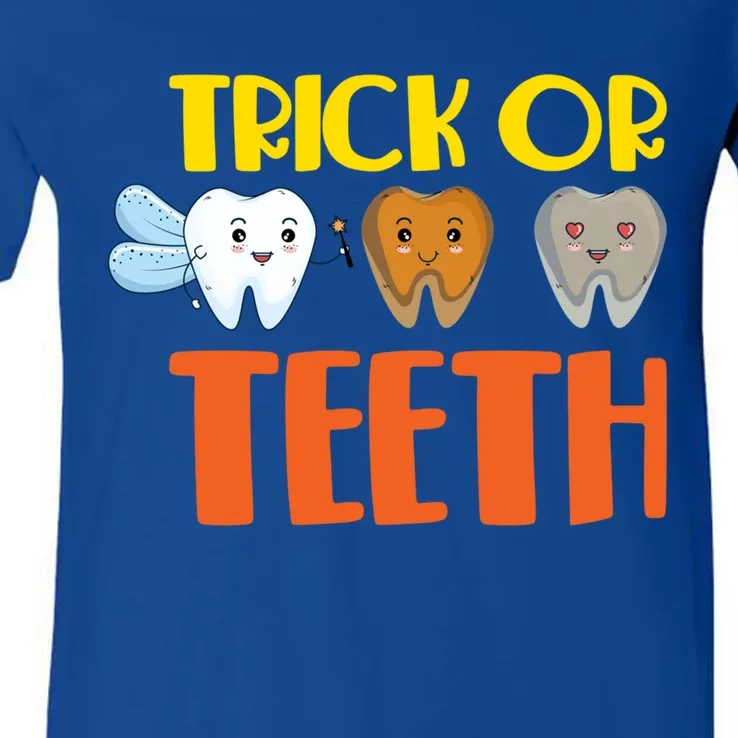 Trick Or Teeth Funny Halloween Dentist Dental Hygienist Gift V-Neck T-Shirt