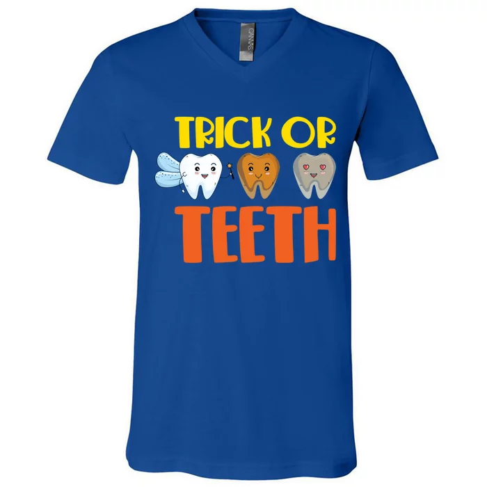 Trick Or Teeth Funny Halloween Dentist Dental Hygienist Gift V-Neck T-Shirt