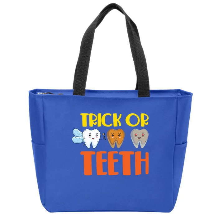 Trick Or Teeth Funny Halloween Dentist Dental Hygienist Gift Zip Tote Bag