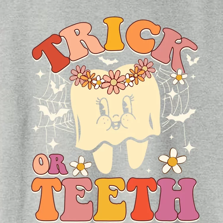 Trick Or Teeth Ghost Groovy Dental Halloween Treat Dentist Cute Gift Women's Crop Top Tee