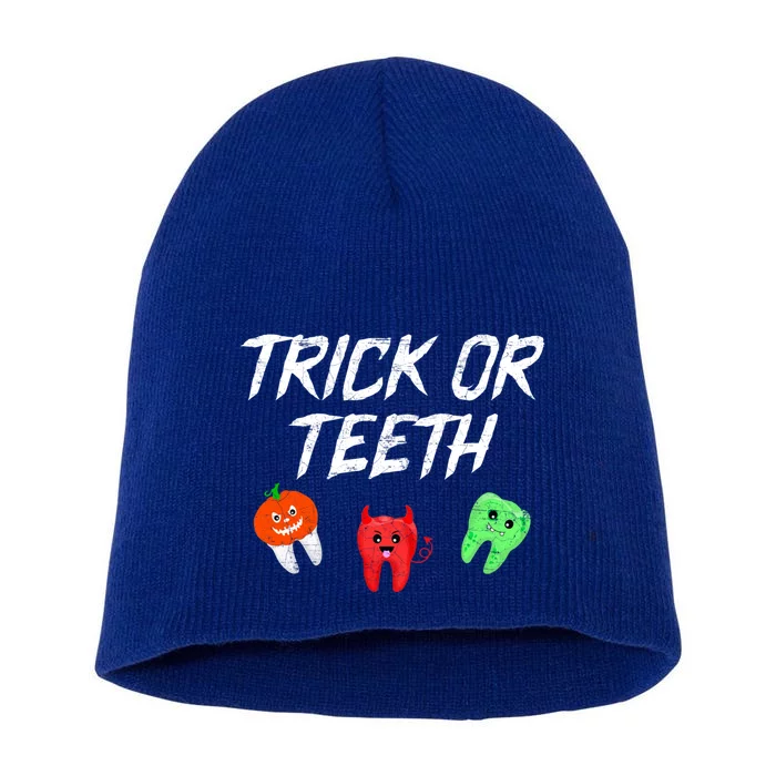 Trick Or Teeth Funny Halloween Dentist Dental Hygienist Gift Short Acrylic Beanie