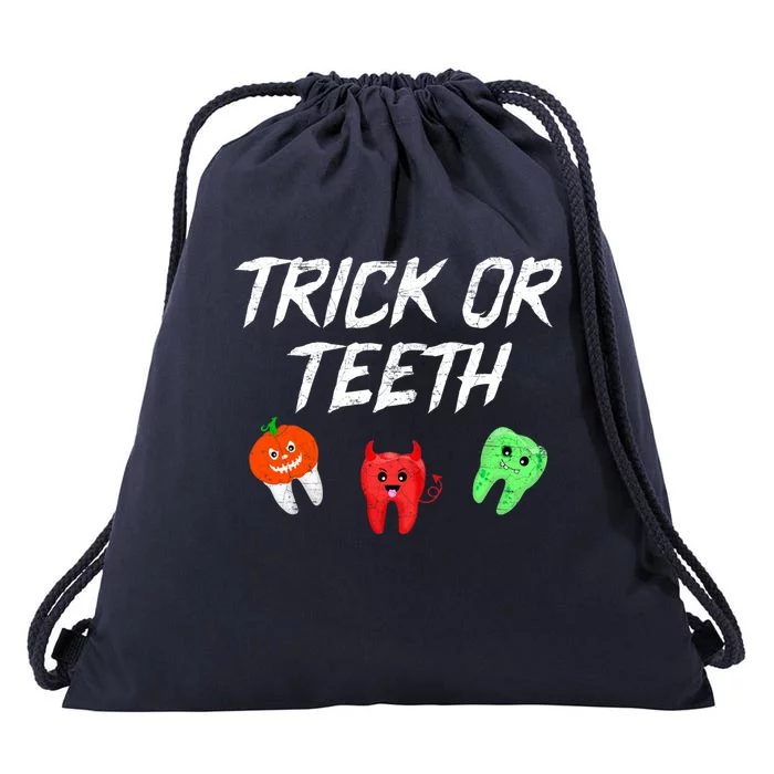 Trick Or Teeth Funny Halloween Dentist Dental Hygienist Gift Drawstring Bag