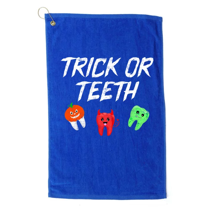 Trick Or Teeth Funny Halloween Dentist Dental Hygienist Gift Platinum Collection Golf Towel