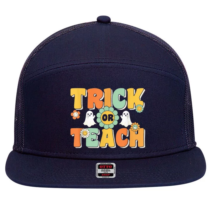 Trick Or Teach Funny Teacher Halloween Costume Teacher 7 Panel Mesh Trucker Snapback Hat