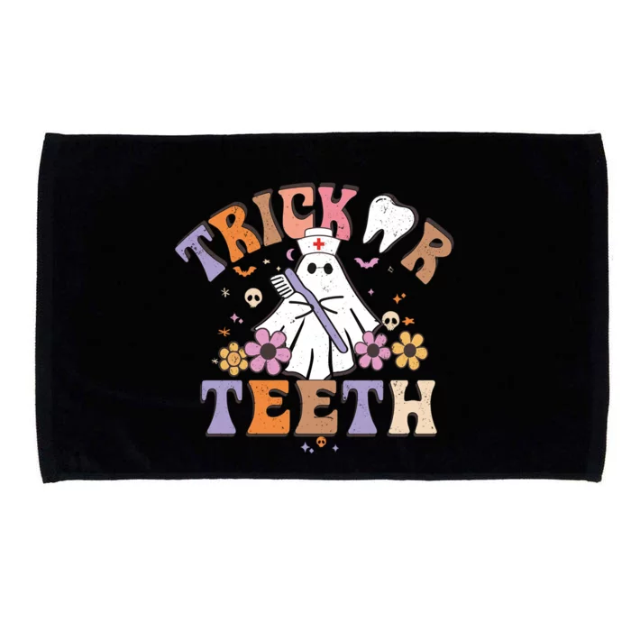 Trick Or Teeth Ghost Groovy Dental Halloween Treat Dentist Meaningful Gift Microfiber Hand Towel