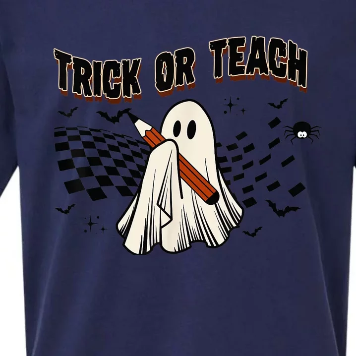 Trick Or Teach Funny Teacher Halloween Cute Ghost Costume Sueded Cloud Jersey T-Shirt