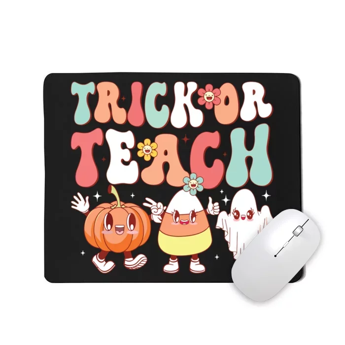 Trick Or Teach Groovy Halloween Retro Floral Ghost Teacher Mousepad