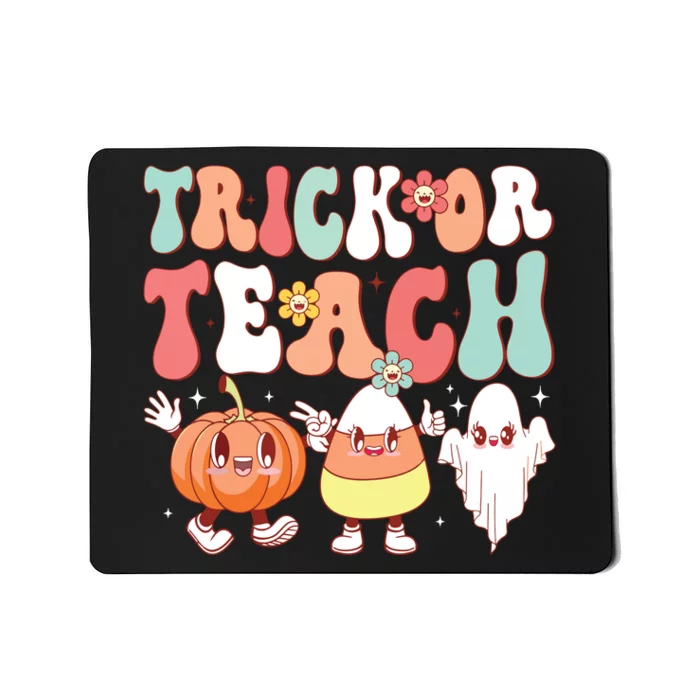 Trick Or Teach Groovy Halloween Retro Floral Ghost Teacher Mousepad