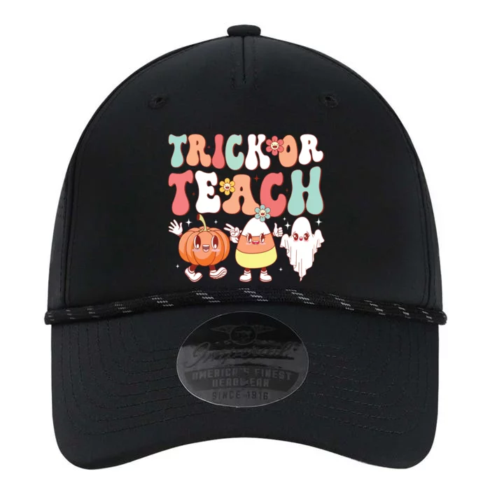 Trick Or Teach Groovy Halloween Retro Floral Ghost Teacher Performance The Dyno Cap