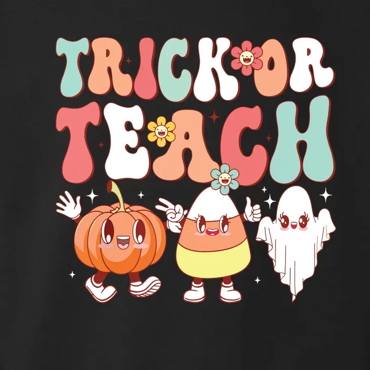 Trick Or Teach Groovy Halloween Retro Floral Ghost Teacher Toddler Hoodie