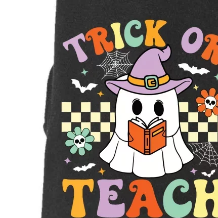 Trick Or Teach Groovy Teacher Halloween Retro Floral Ghost Doggie 3-End Fleece Hoodie