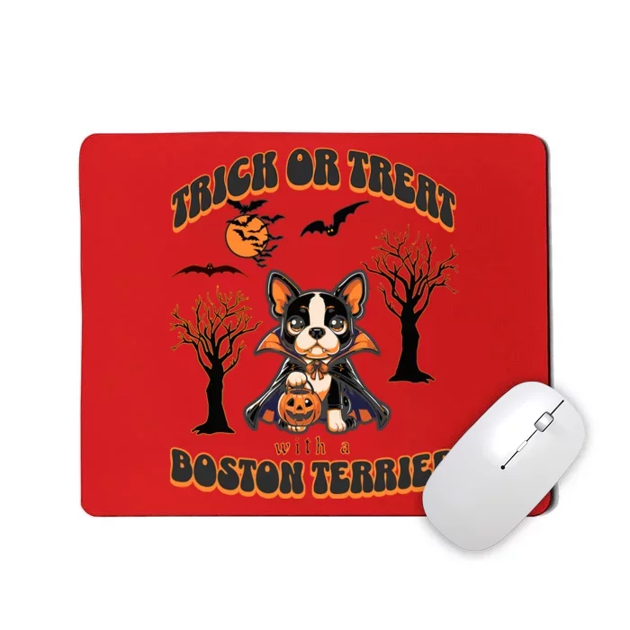 Trick Or Treat With A Boston Terrier Halloween Graphic Mousepad