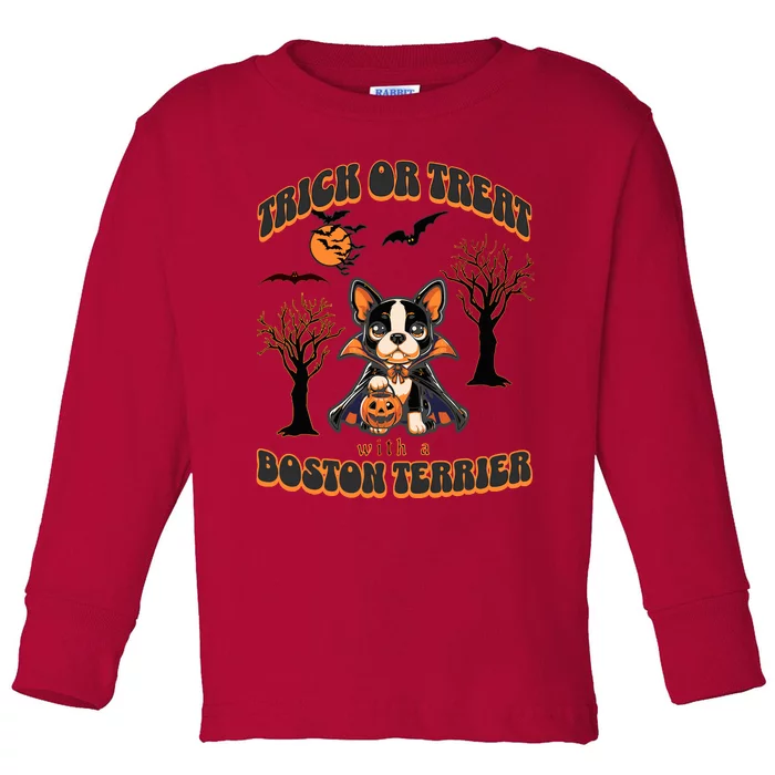 Trick Or Treat With A Boston Terrier Halloween Graphic Toddler Long Sleeve Shirt