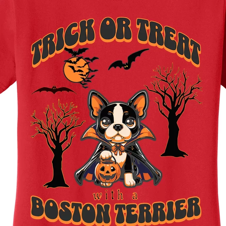 Trick Or Treat With A Boston Terrier Halloween Graphic Women's T-Shirt