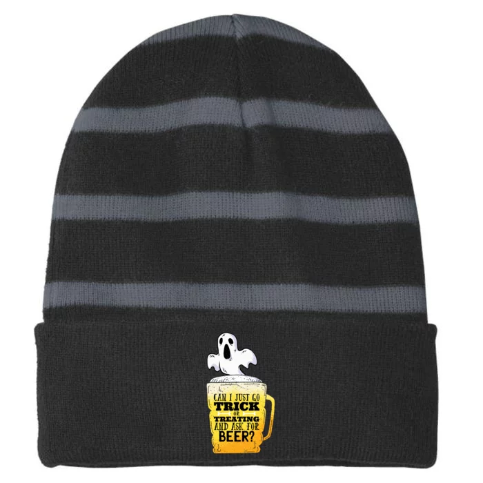 Trick Or Treating Beer Funny Striped Beanie with Solid Band