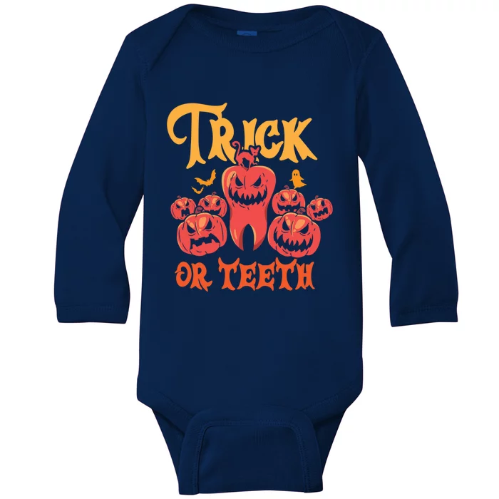 Trick Or Teeth Halloween Costume Dentist Gift Baby Long Sleeve Bodysuit