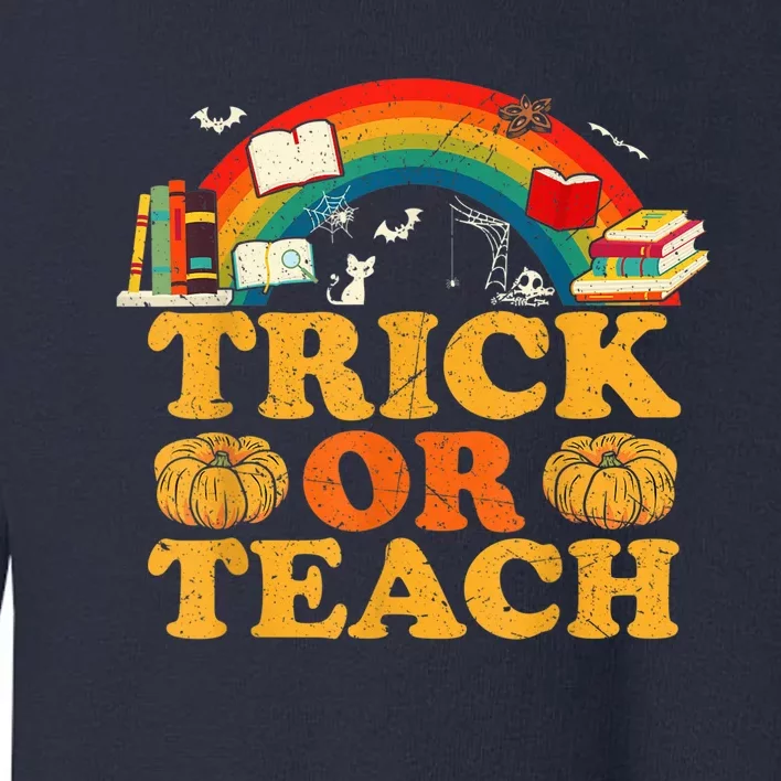 Trick or Teach Floral Groovy Halloween Teacher Retro Ghost Toddler Sweatshirt