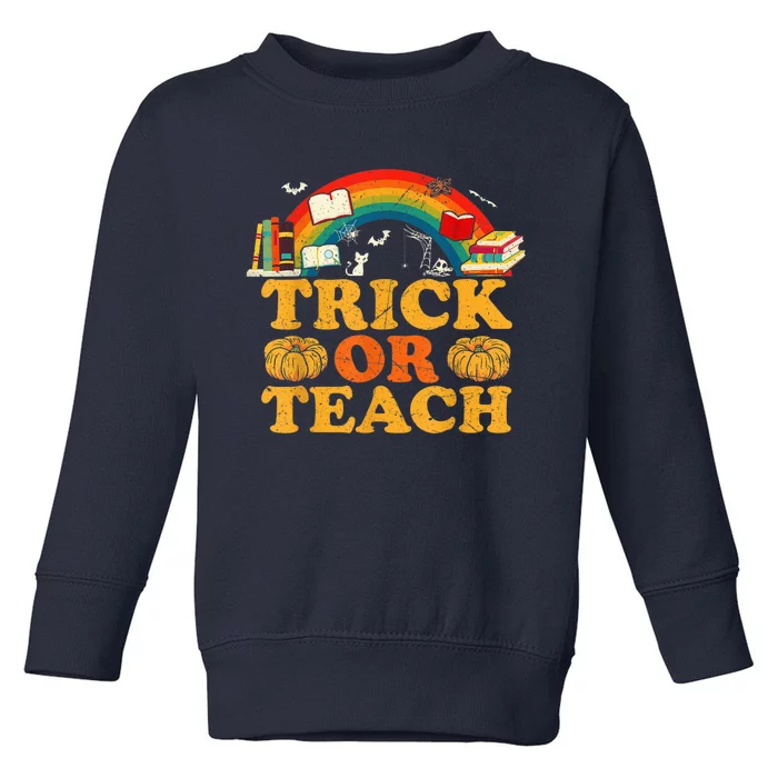 Trick or Teach Floral Groovy Halloween Teacher Retro Ghost Toddler Sweatshirt