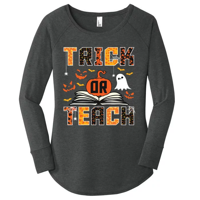 Trick Or Teach Retro Halloween Teacher Costume Women's Perfect Tri Tunic Long Sleeve Shirt