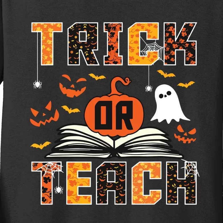 Trick Or Teach Retro Halloween Teacher Costume Kids Long Sleeve Shirt