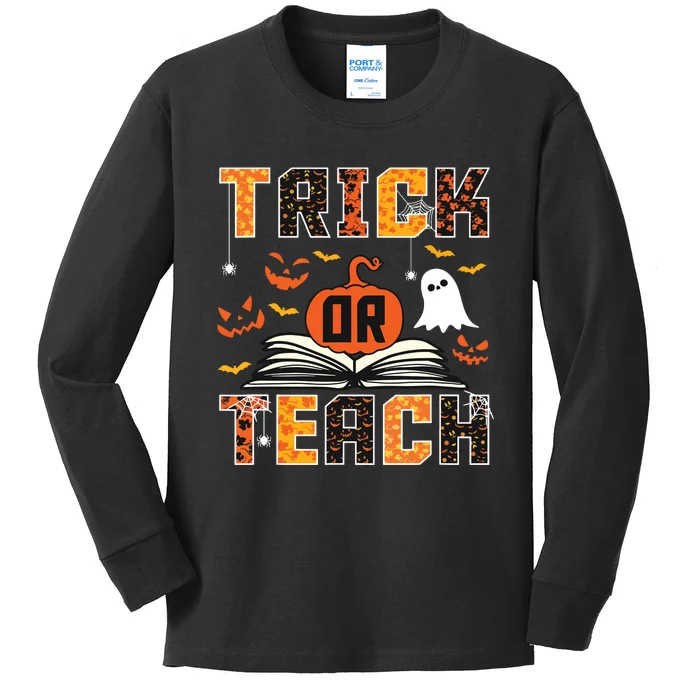 Trick Or Teach Retro Halloween Teacher Costume Kids Long Sleeve Shirt