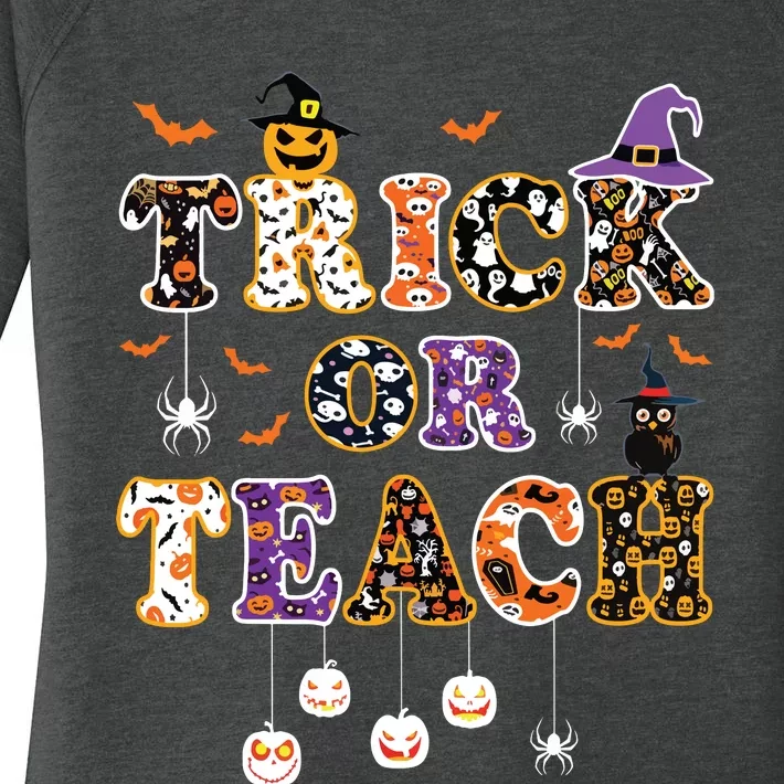 Trick Or Teach Retro Halloween Teacher Costume Women's Perfect Tri Tunic Long Sleeve Shirt