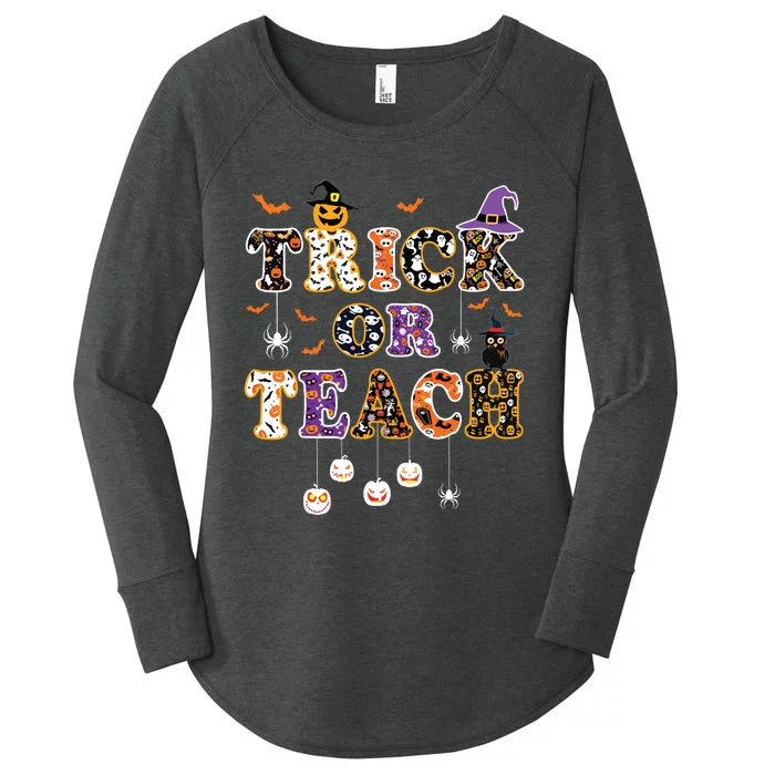 Trick Or Teach Retro Halloween Teacher Costume Women's Perfect Tri Tunic Long Sleeve Shirt