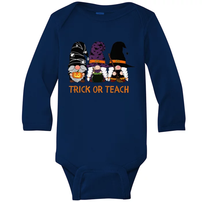 Trick Or Teach, Teacher Halloween, Gnome Holiday Halloween Baby Long Sleeve Bodysuit