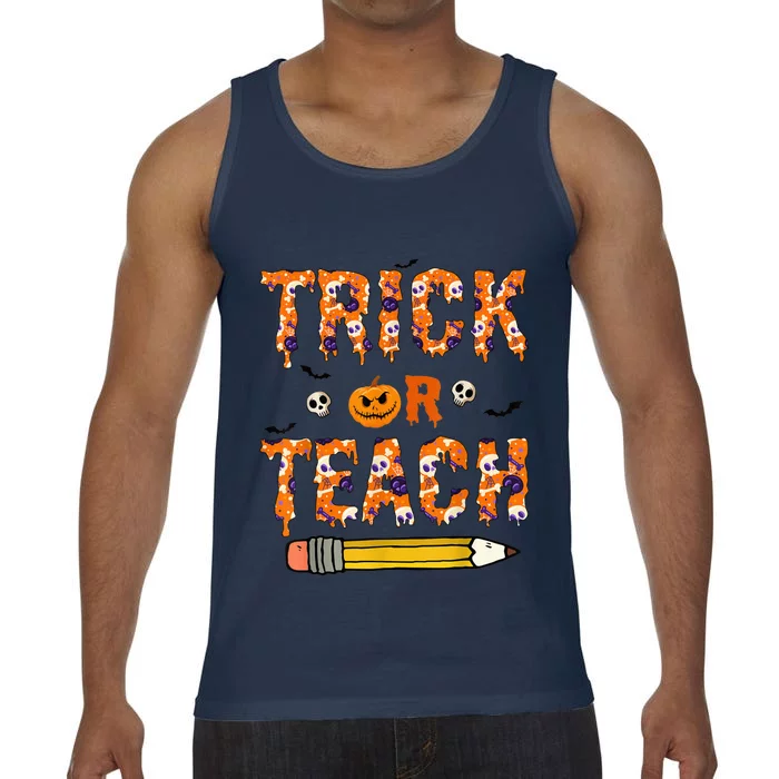 Trick Or Teach Funny Teacher Halloween Costume Pumpkin Ghost Comfort Colors® Tank Top