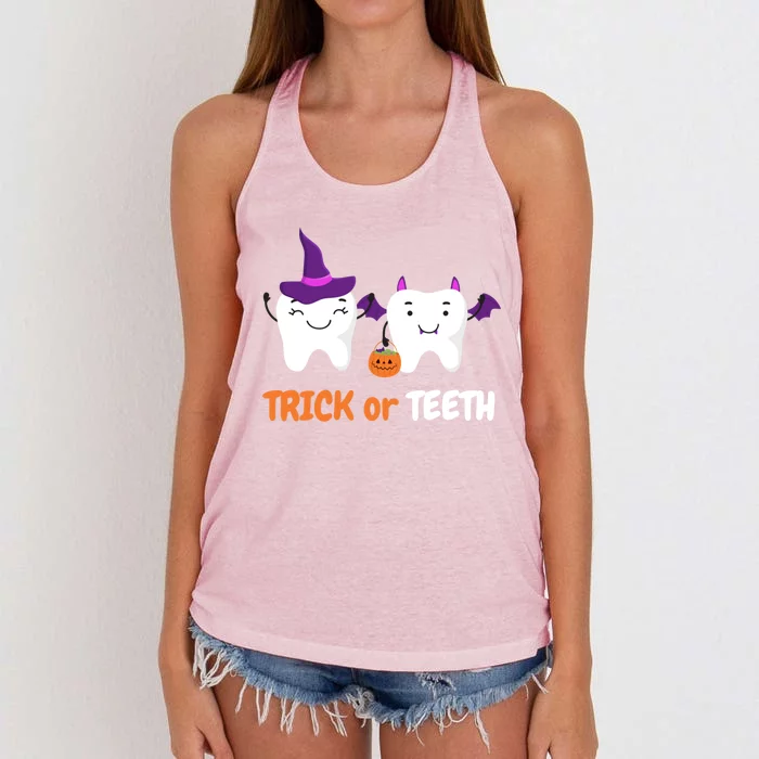 Trick Or Teeth Treat Funny Dental Halloween Dentist Cool Gift Women's Knotted Racerback Tank