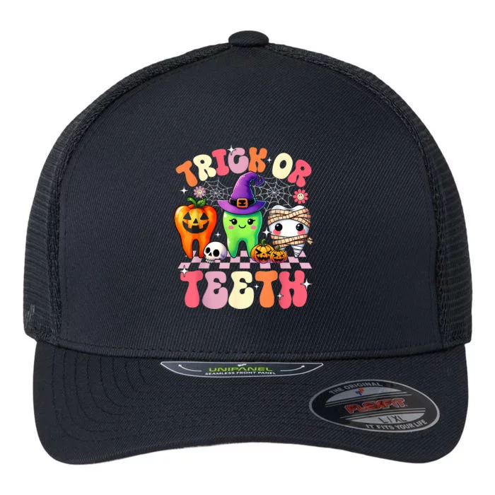 Trick Or Teeth Halloween Dentist Dental Hygienist Assistant Flexfit Unipanel Trucker Cap