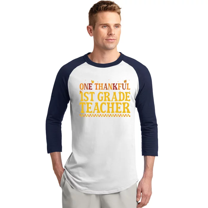 Thanksgiving One Thankful 1st Grade Teacher Gift Baseball Sleeve Shirt