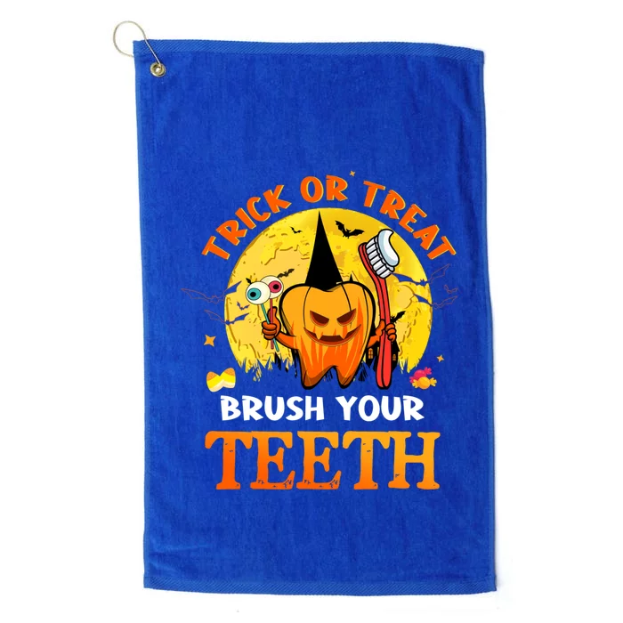 Trick Or Treat Brush Your Teeth Dental Dentist Halloween Meaningful Gift Platinum Collection Golf Towel