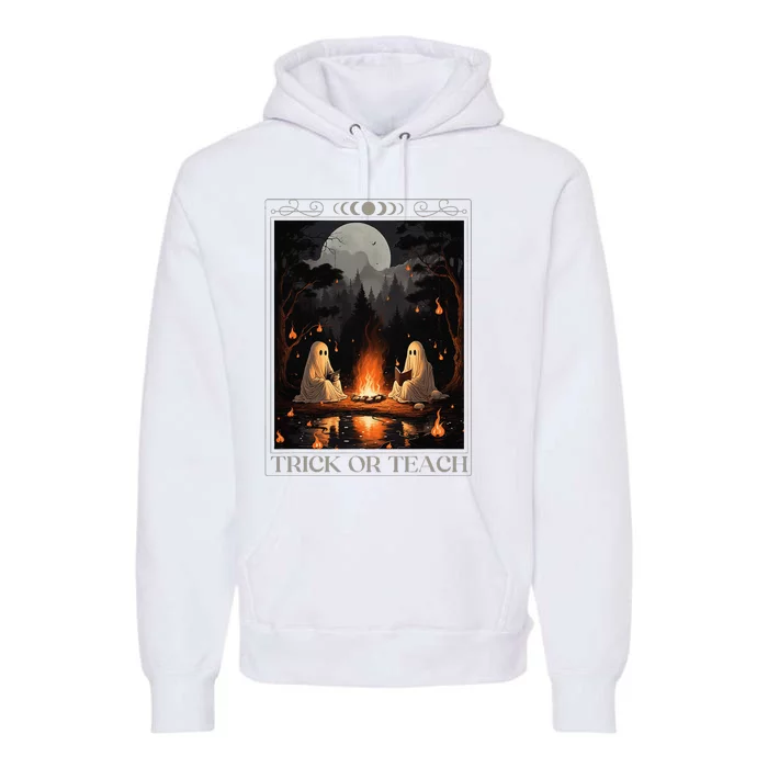 Trick Or Teach Ghost Books Reading Tarot Teachers Halloween Premium Hoodie