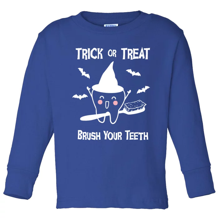 Trick Or Treat Brush Your Teeth Funny Dentist Halloween Cute Gift Toddler Long Sleeve Shirt