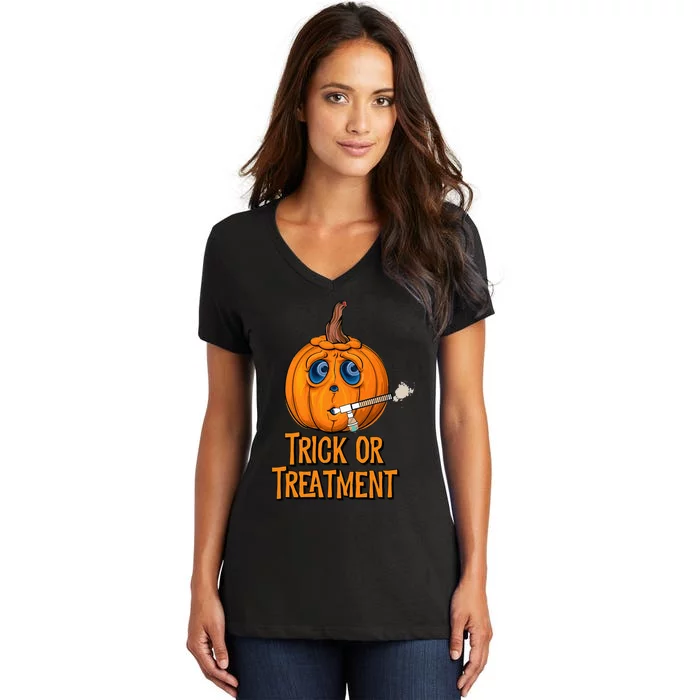 Trick Or Treatment Funny Halloween Respiratory Therapist Women's V-Neck T-Shirt