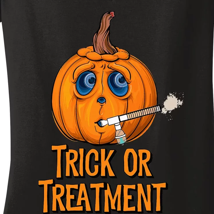 Trick Or Treatment Funny Halloween Respiratory Therapist Women's V-Neck T-Shirt