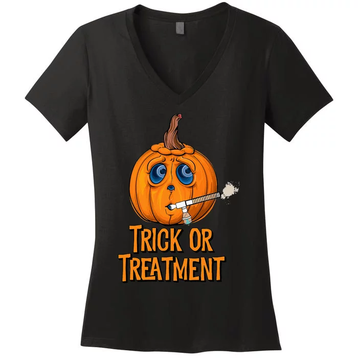 Trick Or Treatment Funny Halloween Respiratory Therapist Women's V-Neck T-Shirt