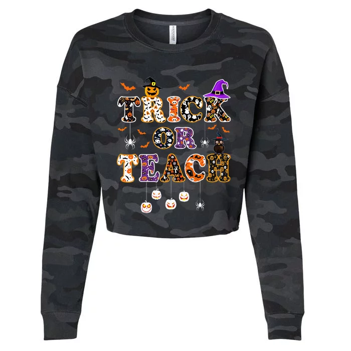 Trick Or Teach Retro Halloween Teacher Costume Cropped Pullover Crew