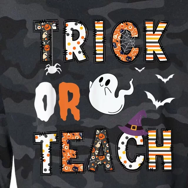 Trick Or Teach Funny Teacher Halloween Costume Cropped Pullover Crew