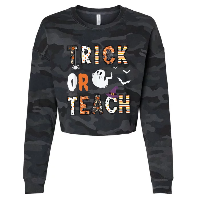 Trick Or Teach Funny Teacher Halloween Costume Cropped Pullover Crew