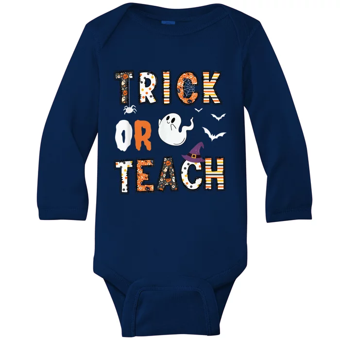 Trick Or Teach Funny Teacher Halloween Costume Baby Long Sleeve Bodysuit