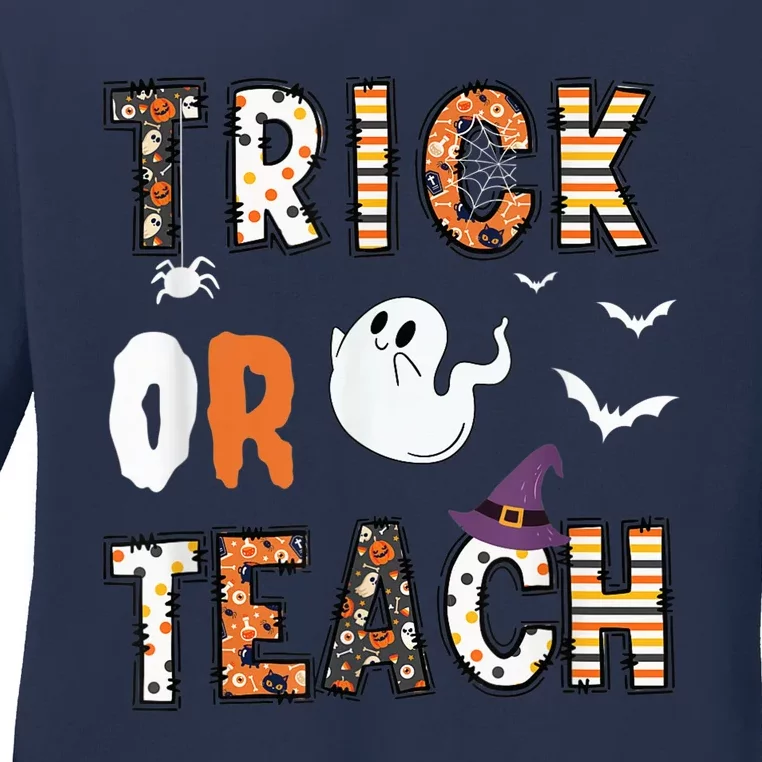 Trick Or Teach Funny Teacher Halloween Costume Ladies Long Sleeve Shirt