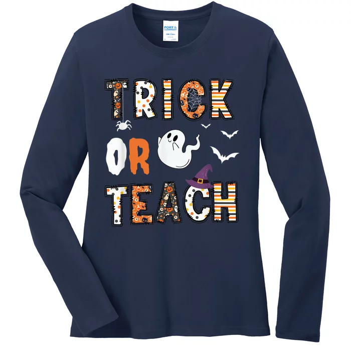 Trick Or Teach Funny Teacher Halloween Costume Ladies Long Sleeve Shirt